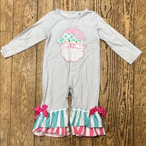 Gray Santa Claus Baby Romper with Ruffle Details